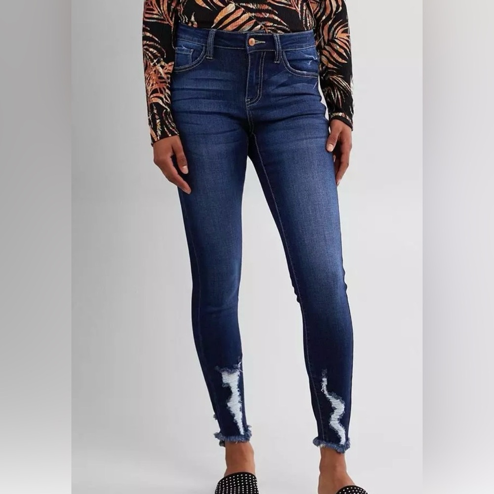 Kancan Buckle Jeans Mid Rise Ankle Skinny Dark Wash Denim Size 25